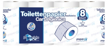 Toilettenpapier hochweiss 3-lagig, 250 Blatt/Rolle